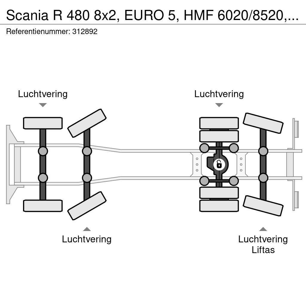 Scania R 480 8x2, EURO 5, HMF 6020/8520, Remote, Standair Flatbed / Dropside trucks