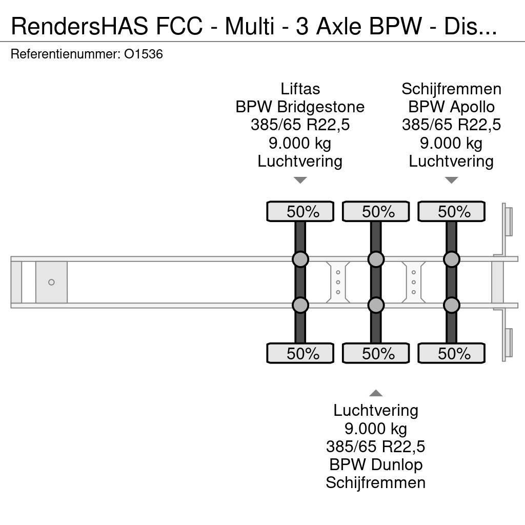Renders HAS FCC - Multi - 3 Axle BPW - DiscBrakes - LiftAx Containerframe semi-trailers