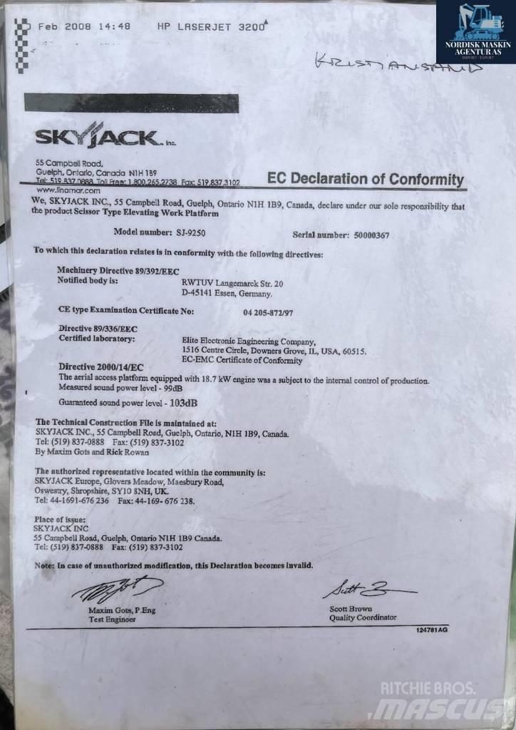 SkyJack 9250 Scheren-Arbeitsbühnen