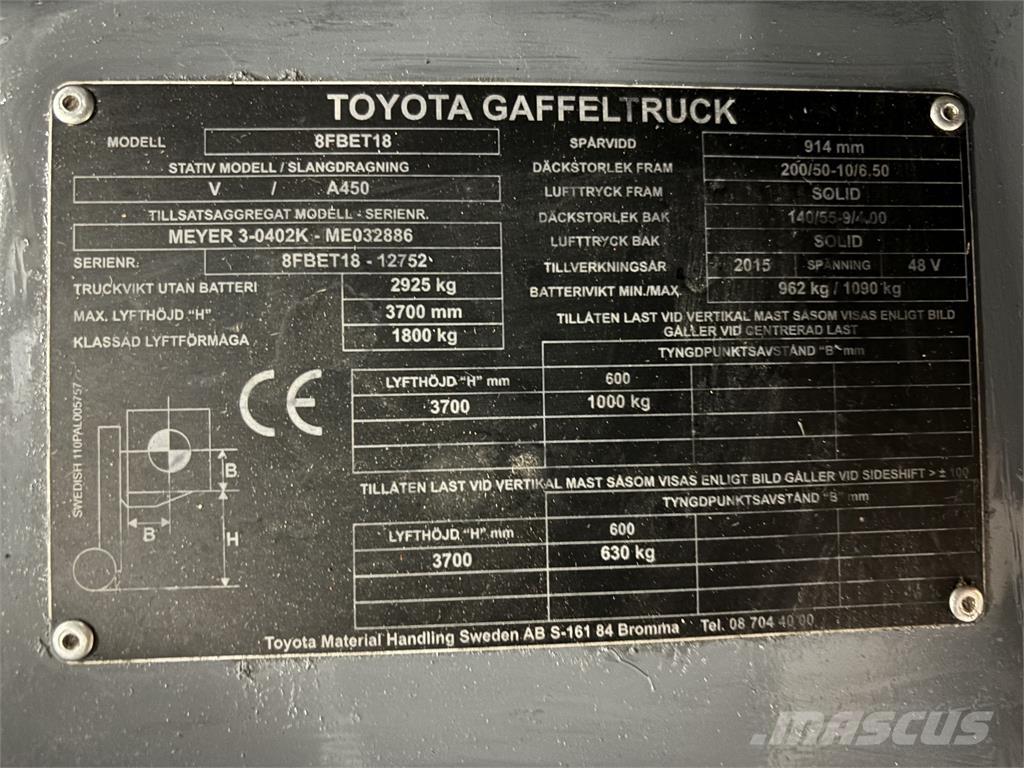 Toyota 8FBET18 Elektrostapler
