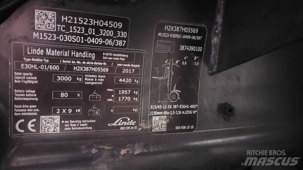 Linde E 30HL-01/600 Elektrostapler