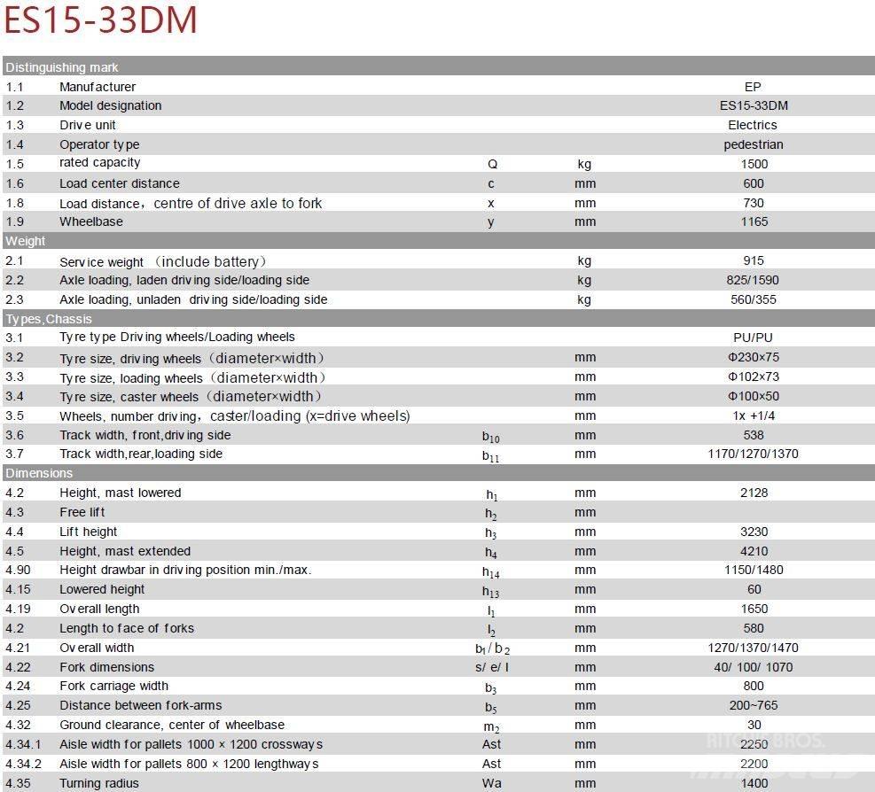 EP ES15-33DM Deichselstapler
