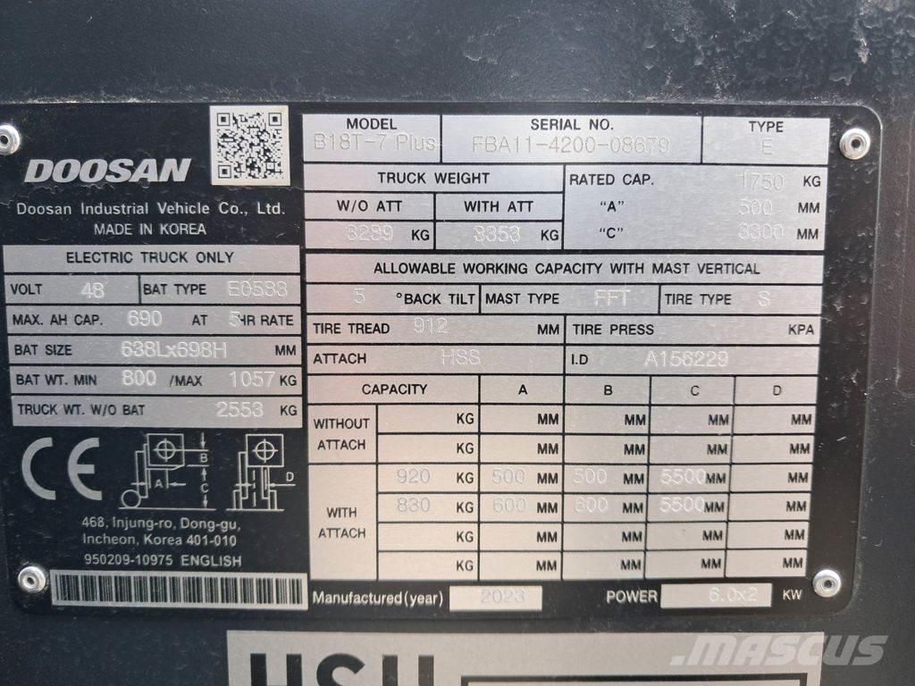 Doosan B18T-7 PLUS Elektrostapler