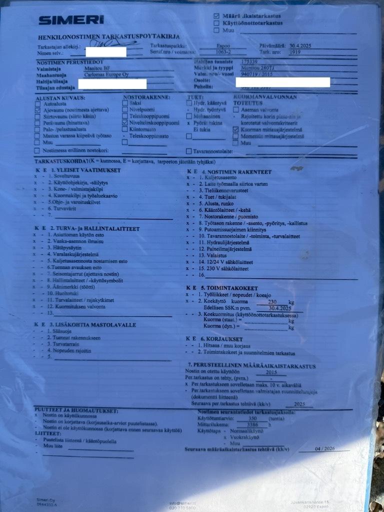 Manitou 280 TJ Gelenkteleskoparbeitsbühnen