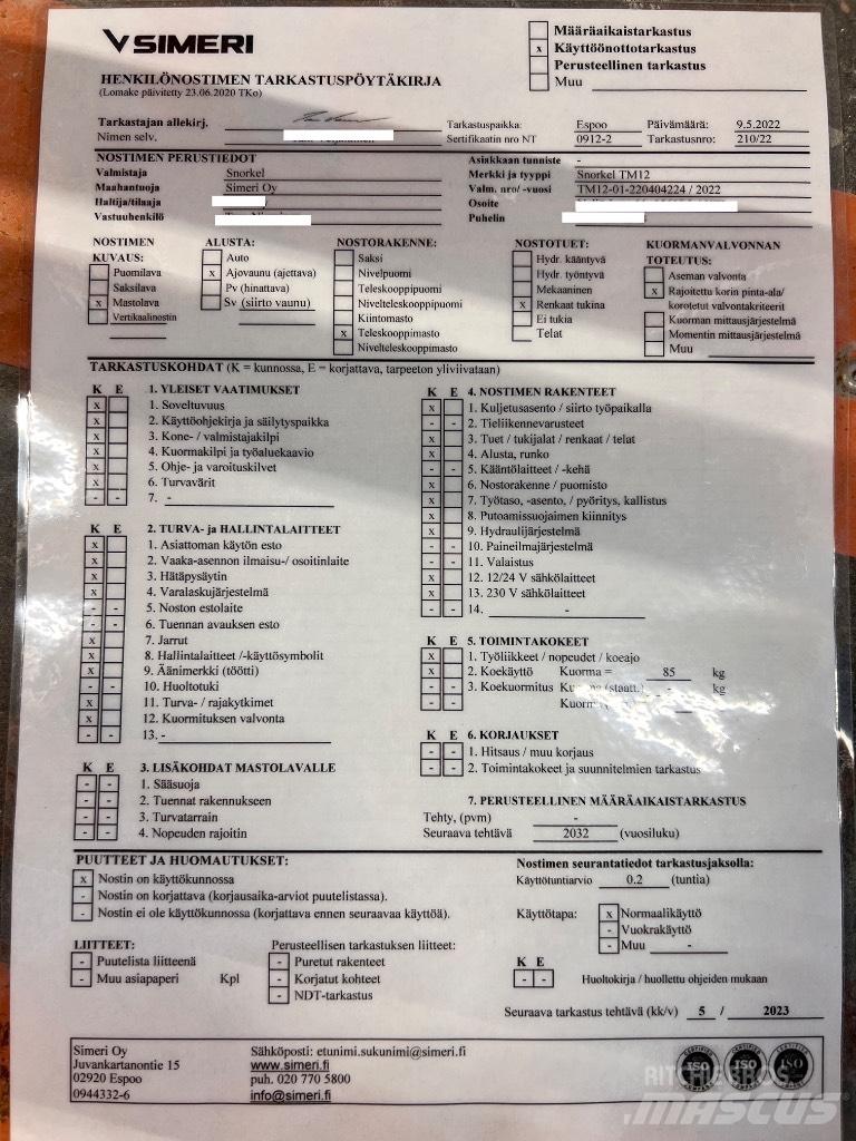 Snorkel TM 12 Personenaufzüge