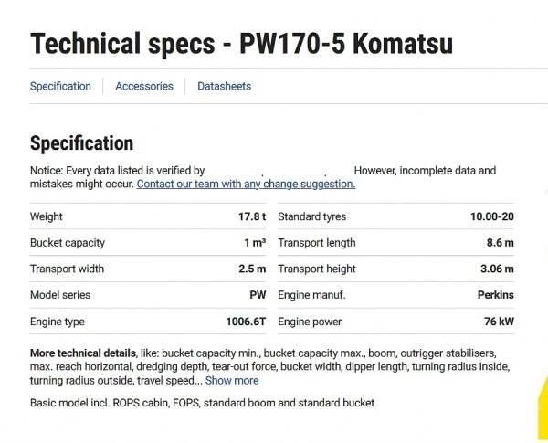 Komatsu PW 170 Mobilbagger