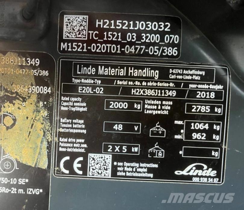 Linde E20L-02-386 Elektrostapler