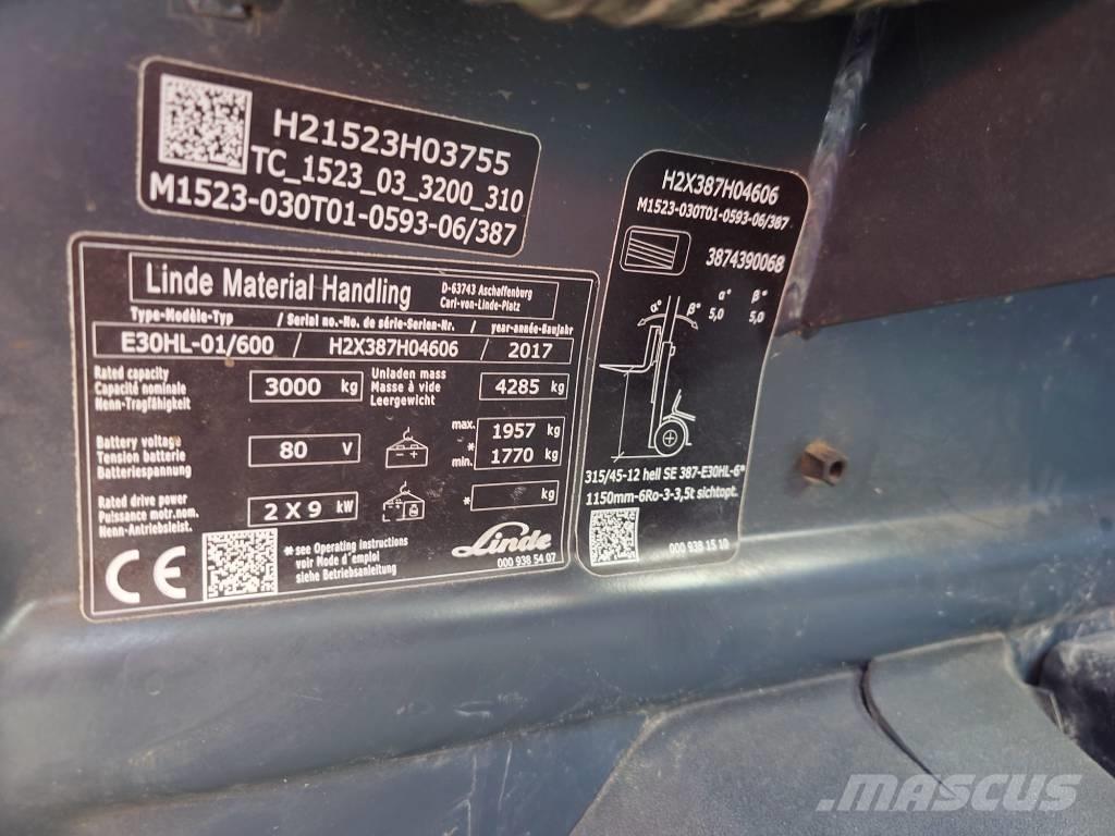 Linde E30/600HL/387 Elektrostapler