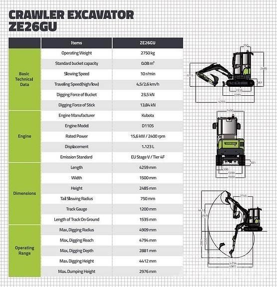 Zoomlion ZE26GU Minibagger < 7t