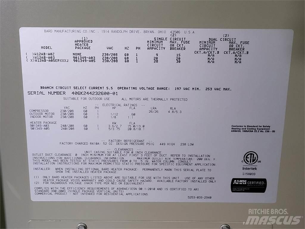  BARD W12AB-A05EPXXXJ Kühl- und Heizsysteme
