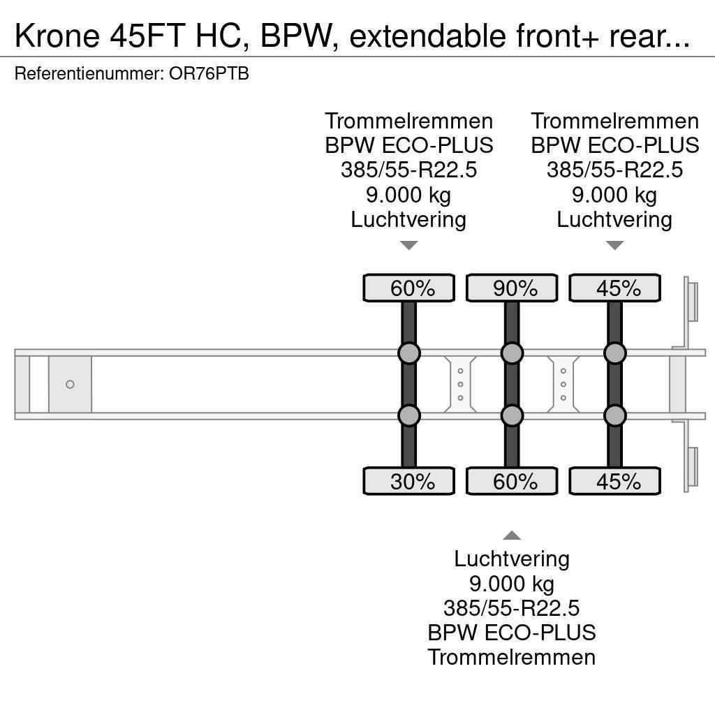 Krone 45FT HC, BPW, extendable front+ rear+ bumper, NL-c Containerauflieger