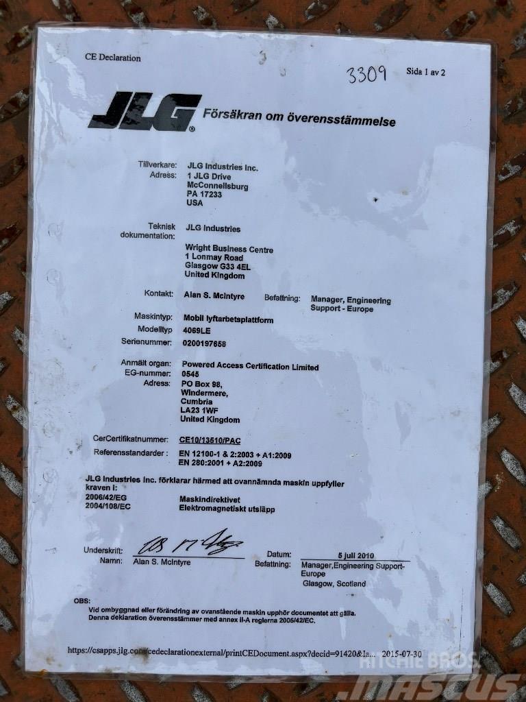 JLG 4069 LE hoogwerker 14m Scheren-Arbeitsbühnen