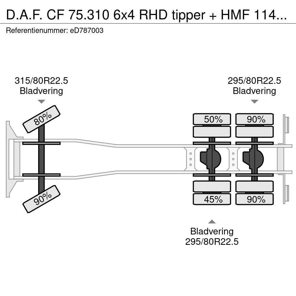 DAF CF 75.310 6x4 RHD tipper + HMF 1144 K-1 + grapple All-Terrain-Krane