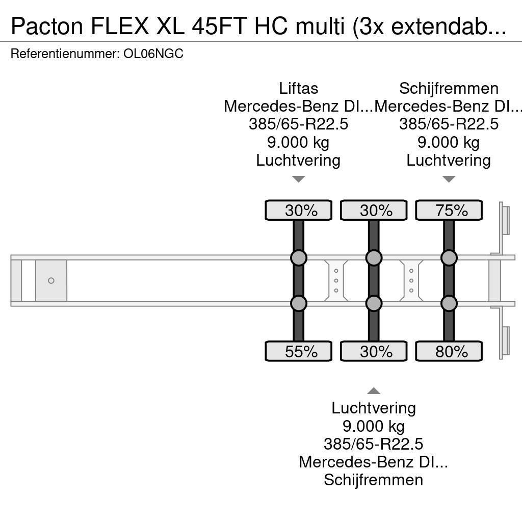 Pacton FLEX XL 45FT HC multi (3x extendable), liftaxle, M Containerauflieger