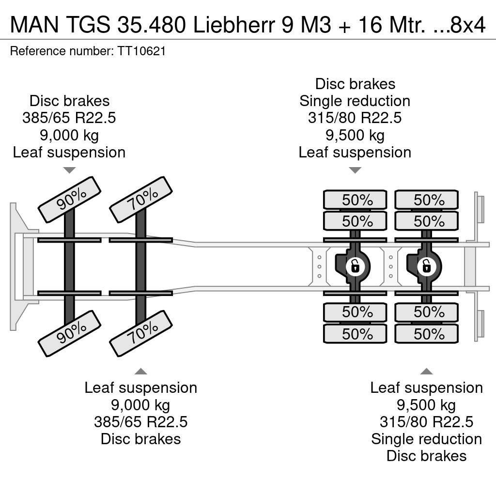MAN TGS 35.480 Liebherr 9 M3 + 16 Mtr. Belt/Band/Förde Betonmischer