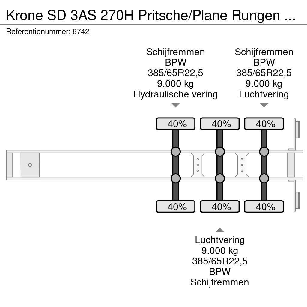 Krone SD 3AS 270H Pritsche/Plane Rungen BPW Scheibenbrem Curtainsiderauflieger