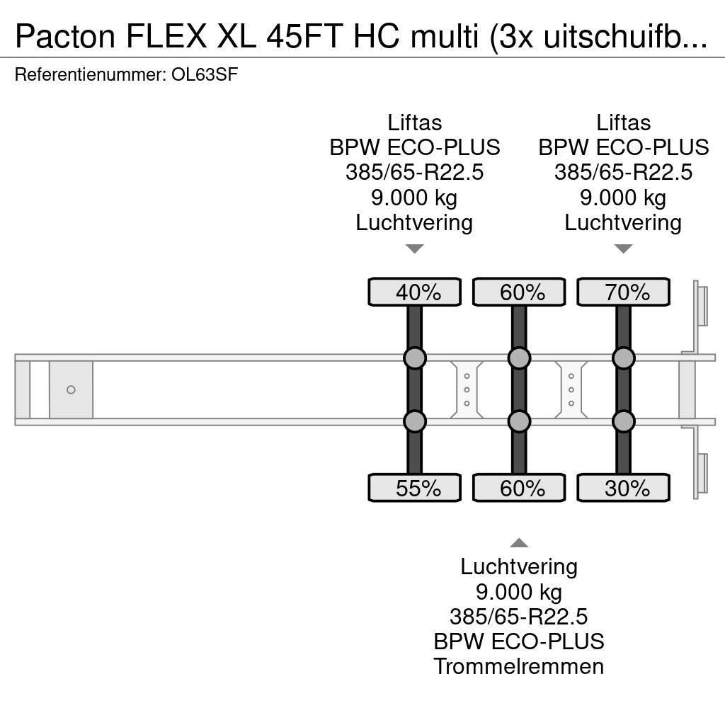Pacton FLEX XL 45FT HC multi (3x uitschuifbaar), 2x lifta Containerauflieger