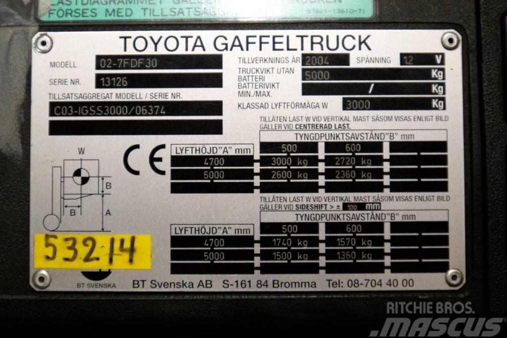 Toyota 7FDF30, 3-tons dieselmotviktstruck med 5m lyftöjd Dieselstapler