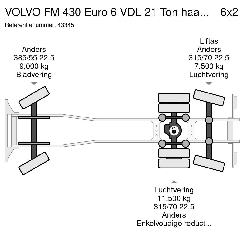 Volvo FM 430 Euro 6 VDL 21 Ton haakarmsysteem Containerwagen