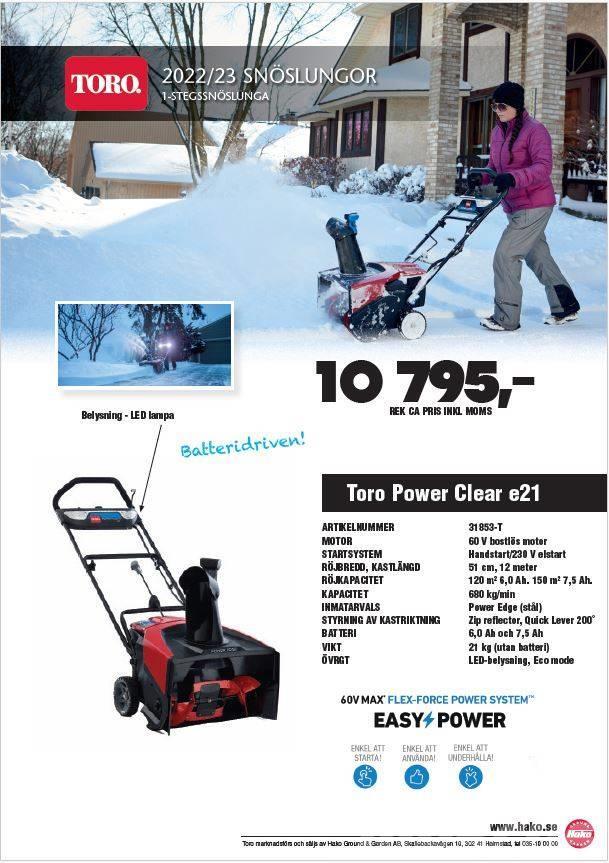 Toro Power Clear E21 batteridriven snöslunga Schneefräse