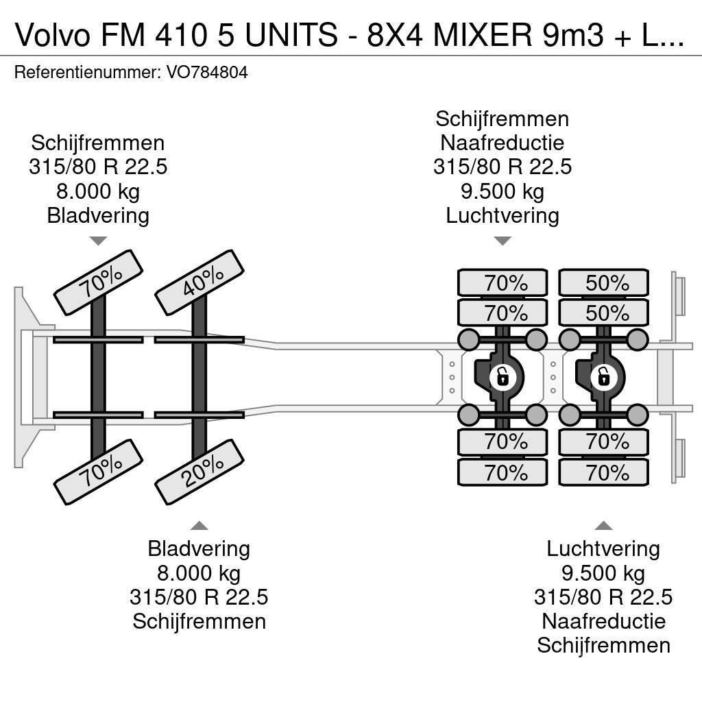 Volvo FM 410 5 UNITS - 8X4 MIXER 9m3 + LIEBHERR CONVEYOR Betonmischer