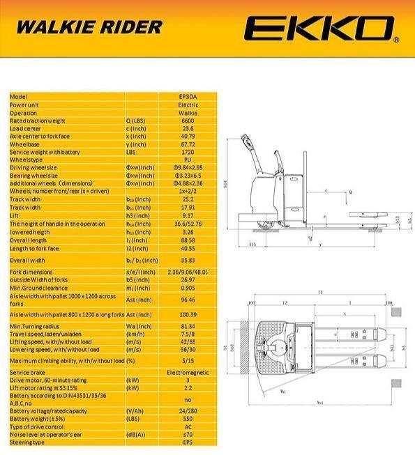 Ekko EP30A Handgeführter Palettenstapler